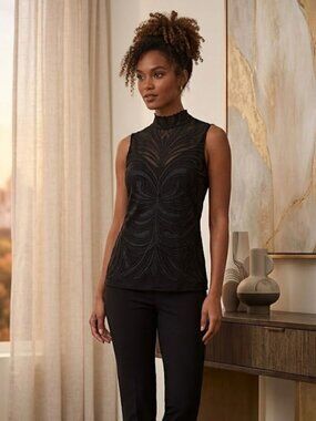 INC international concepts black embroidered sleeveless top
